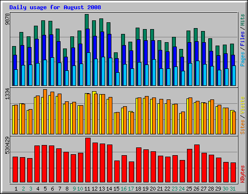 Daily usage for August 2008